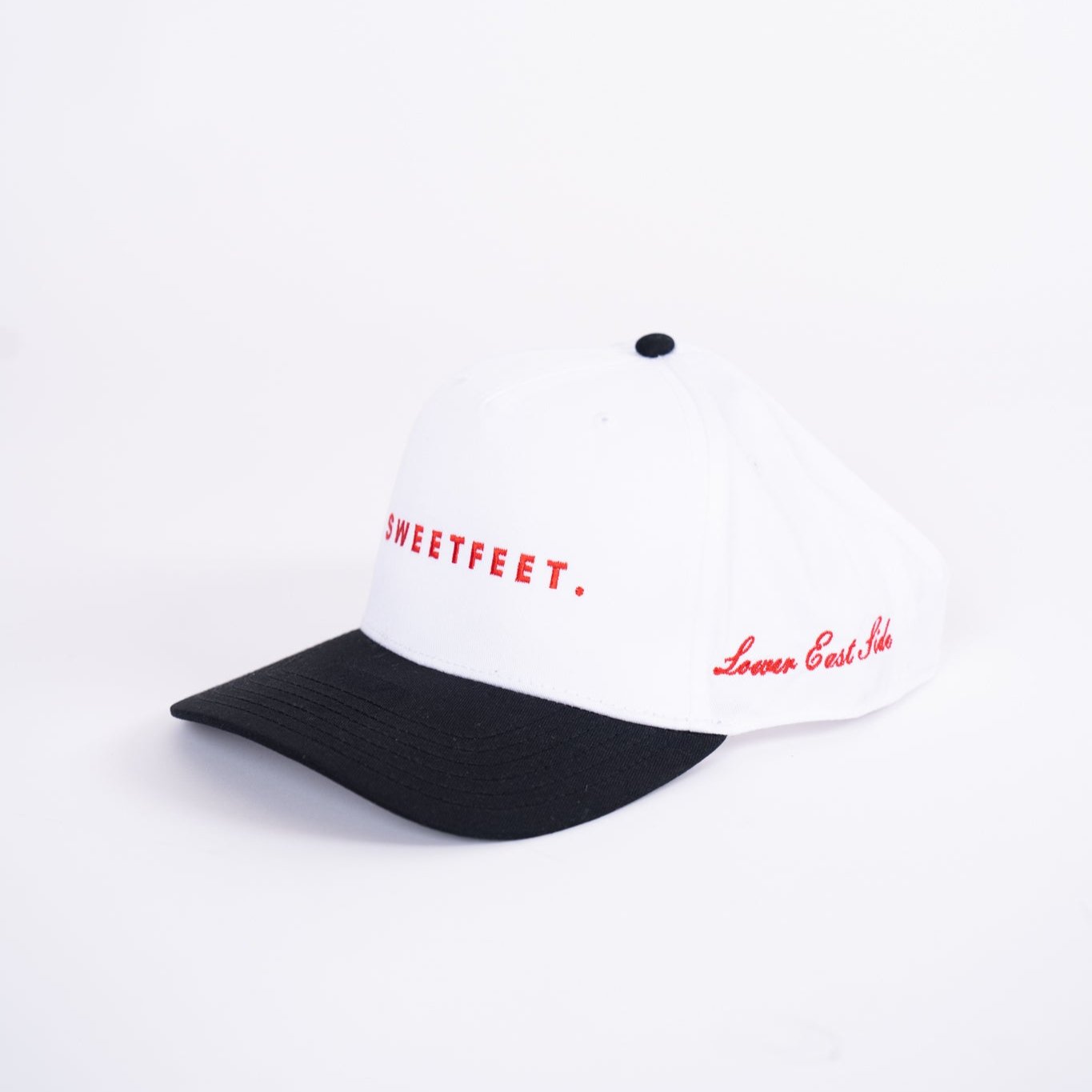 Sweetfeet Hat - White & Black, Red Embroidery