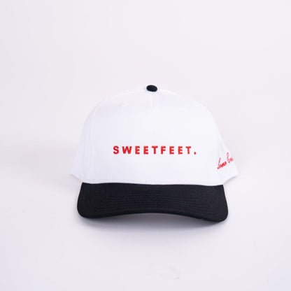 Sweetfeet Hat - White & Black, Red Embroidery